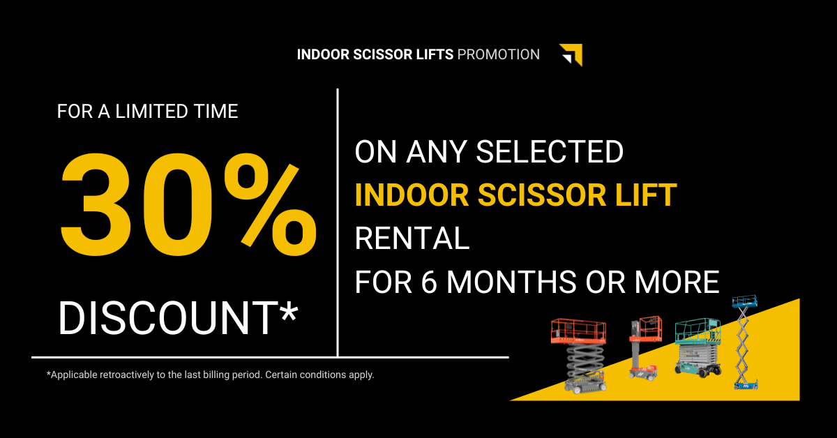 Homepage Banner - 30%% off all selected indoor aerial platform rentals for 6 months or more.